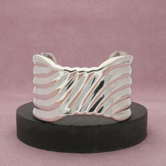 taxco mexico sterling silver vintage ribbed cuff bracelet size 6.75in - Picture 1 of 3